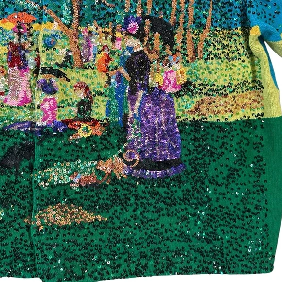 MICHAEL SIMON Vintage Seurat Sunday Afternoon sequined button front cardigan 3X - Picture 7 of 15